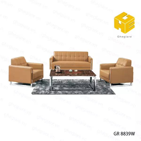 Bộ sofa đối văn phòng da công nghiệp nhập khẩu GR8839W